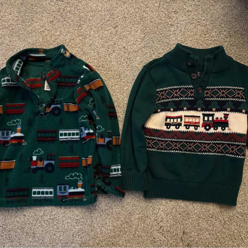 The Children's Place Green Train Sweater and Zip-Up Hoodie